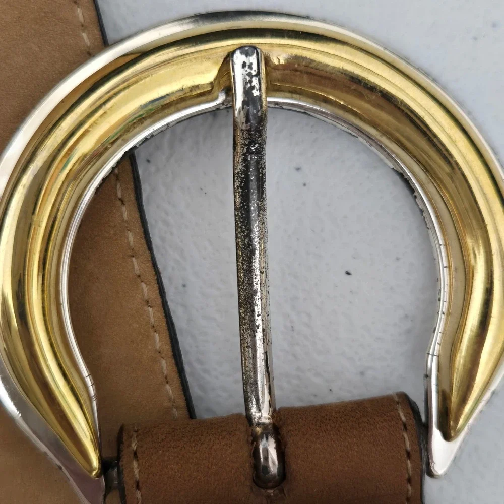Streets‎ Ahead Suede Leather Belt Medium Gold Silver Buckle Western Style